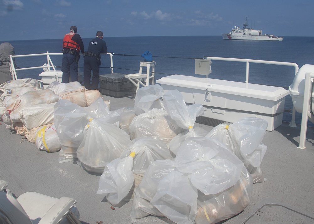 Coast Guard Cutter Kathleen Moore offloads approximately 1,300 pounds of marijuana in Miami Beach