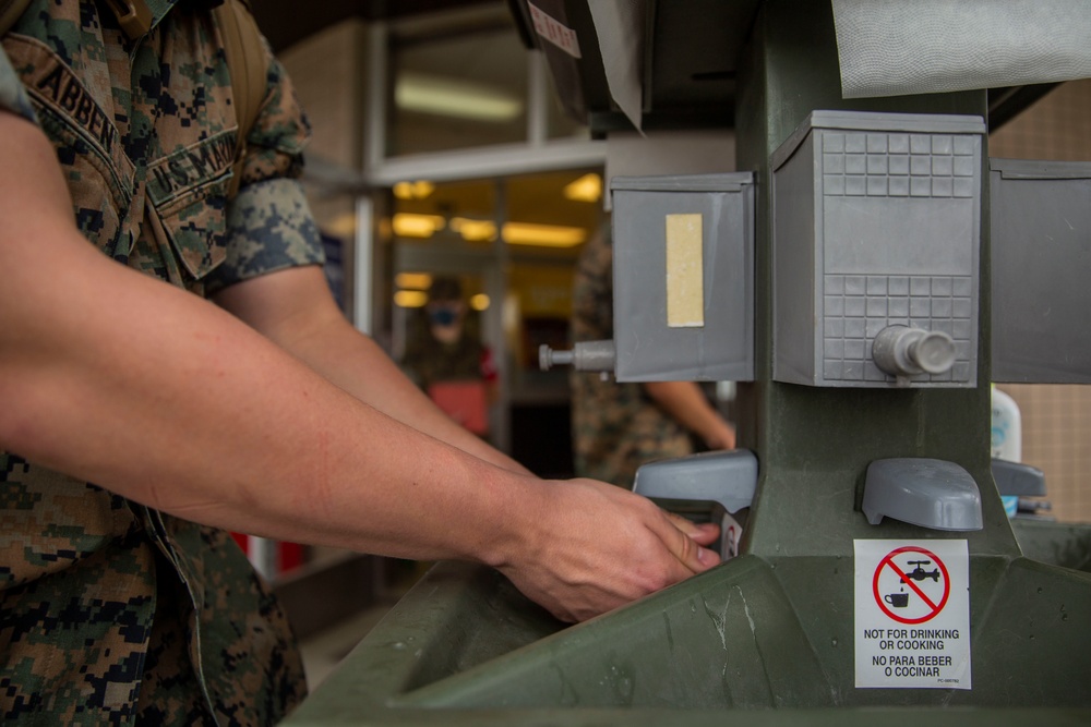 Camp Hansen Marines practice social distancing