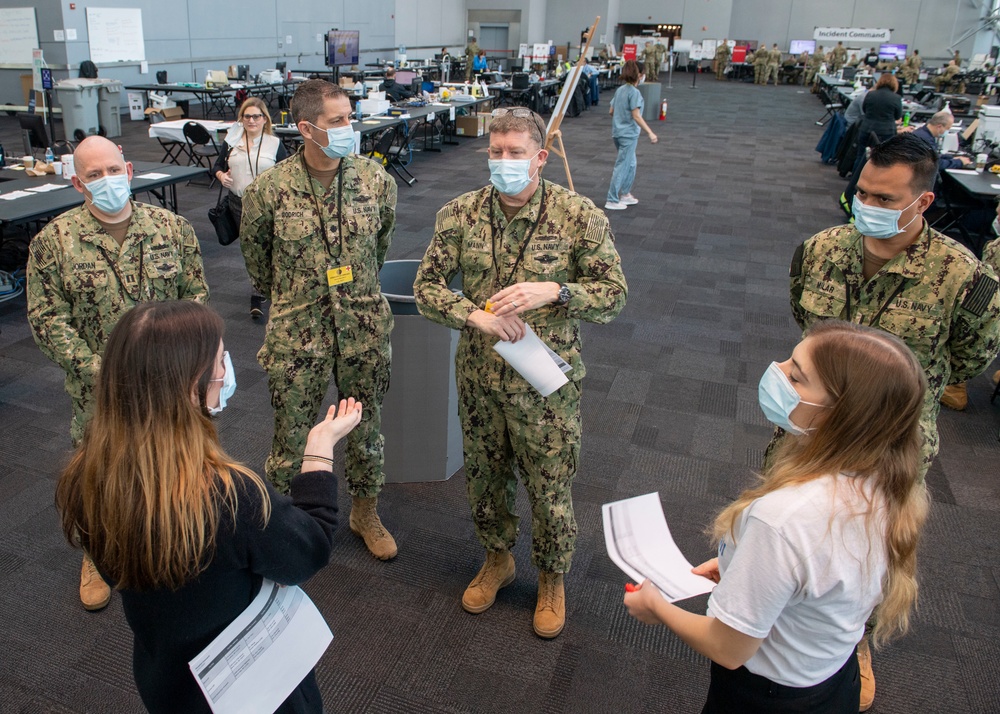 U.S. Navy Reserve medical providers plan which hospitals to visit to coordinate patients suitable for transfer to the Javits Medical Center and USNS Comfort (T-AH 20) during the COVID-19 response.