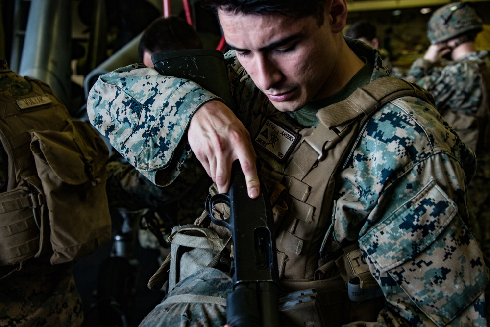 31st MEU Marines conduct riot control training aboard USS America in South China Sea