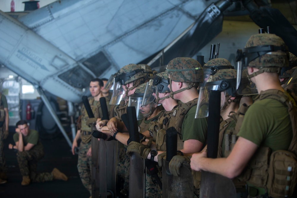 Let’s Start a Riot : Marines with the 31st MEU conduct riot control drills in South China Sea