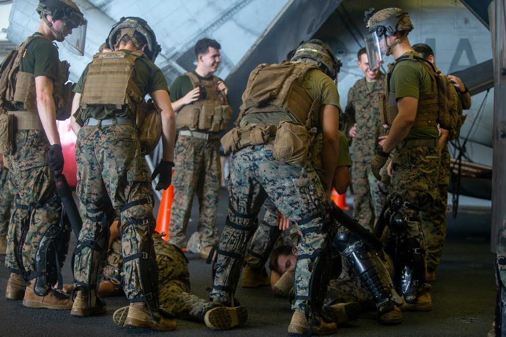 Let’s Start a Riot : Marines with the 31st MEU conduct riot control drills in South China Sea