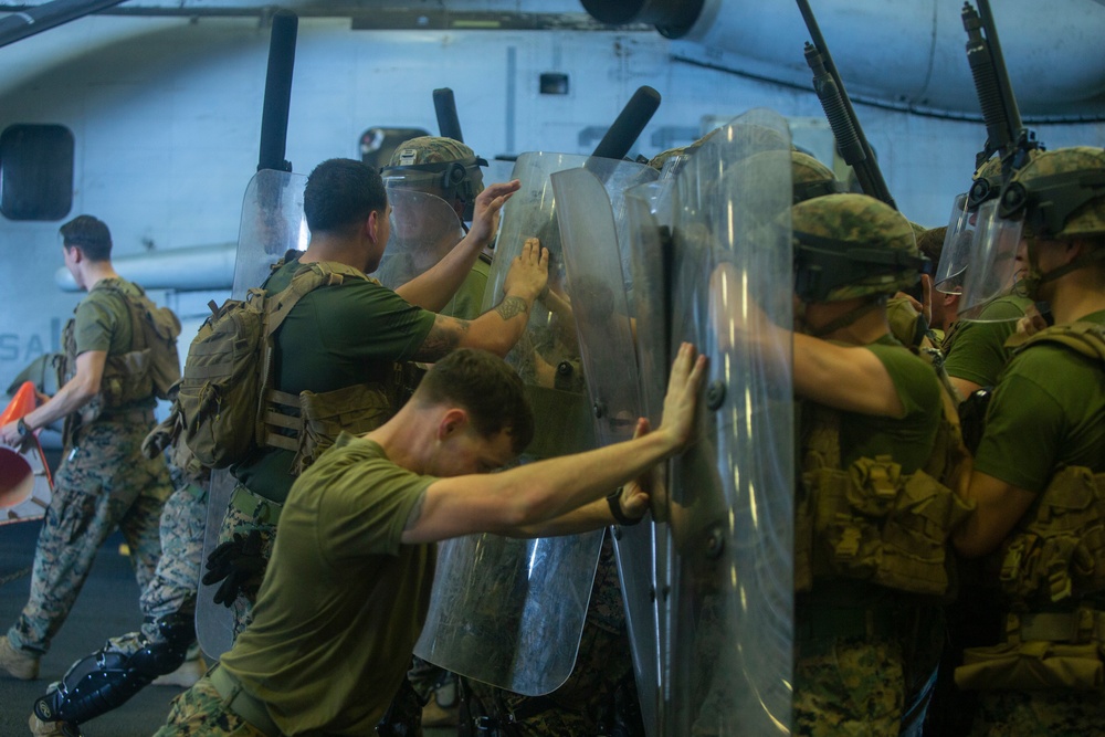 Let’s Start a Riot : Marines with the 31st MEU conduct riot control drills in South China Sea