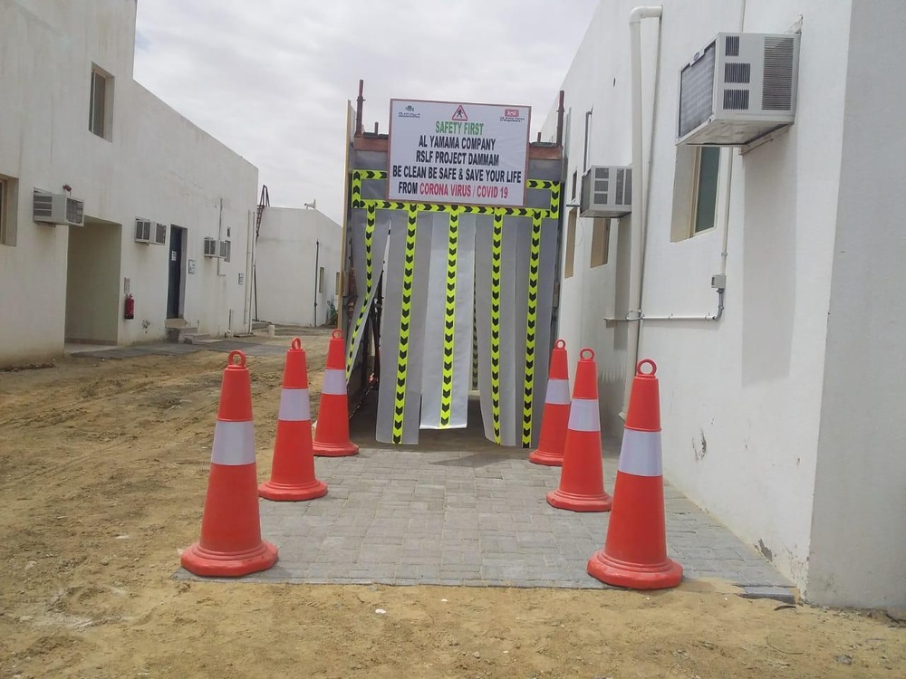 Disinfection tunnel at job site in Saudi Arabia