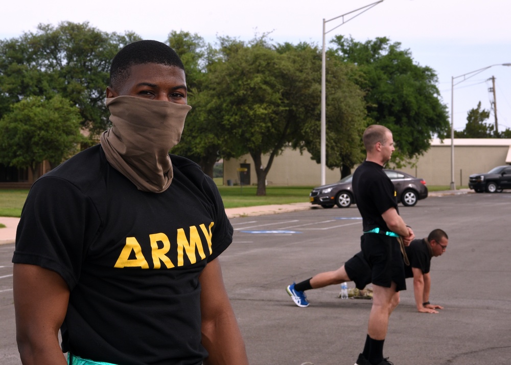 Army social distances at PT session
