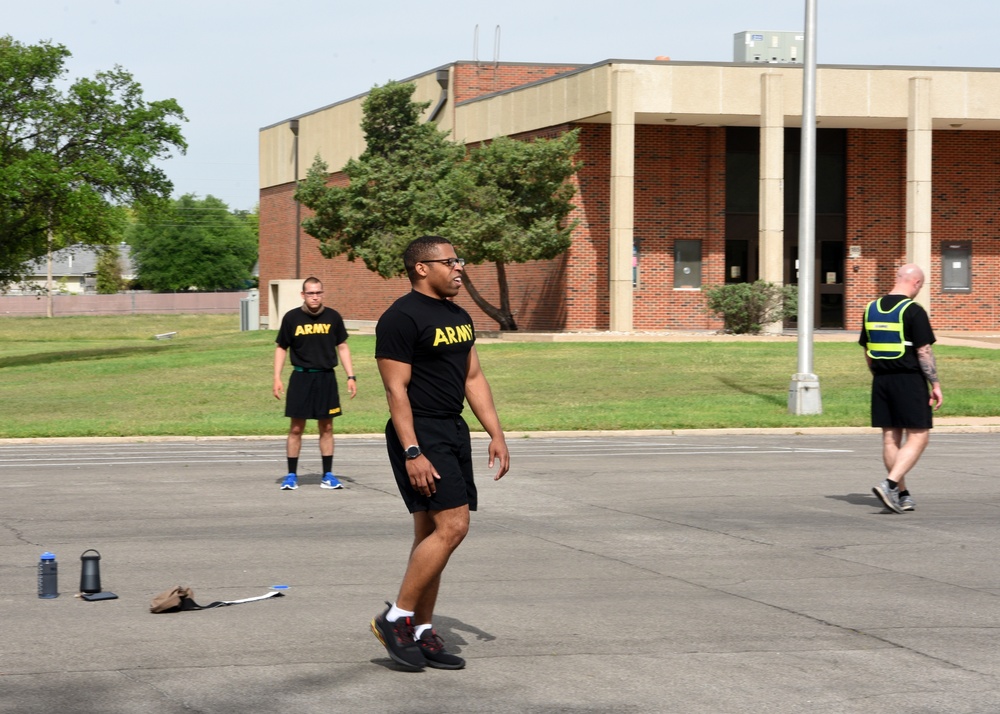 Army social distances at PT session