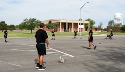 Army social distances at PT session