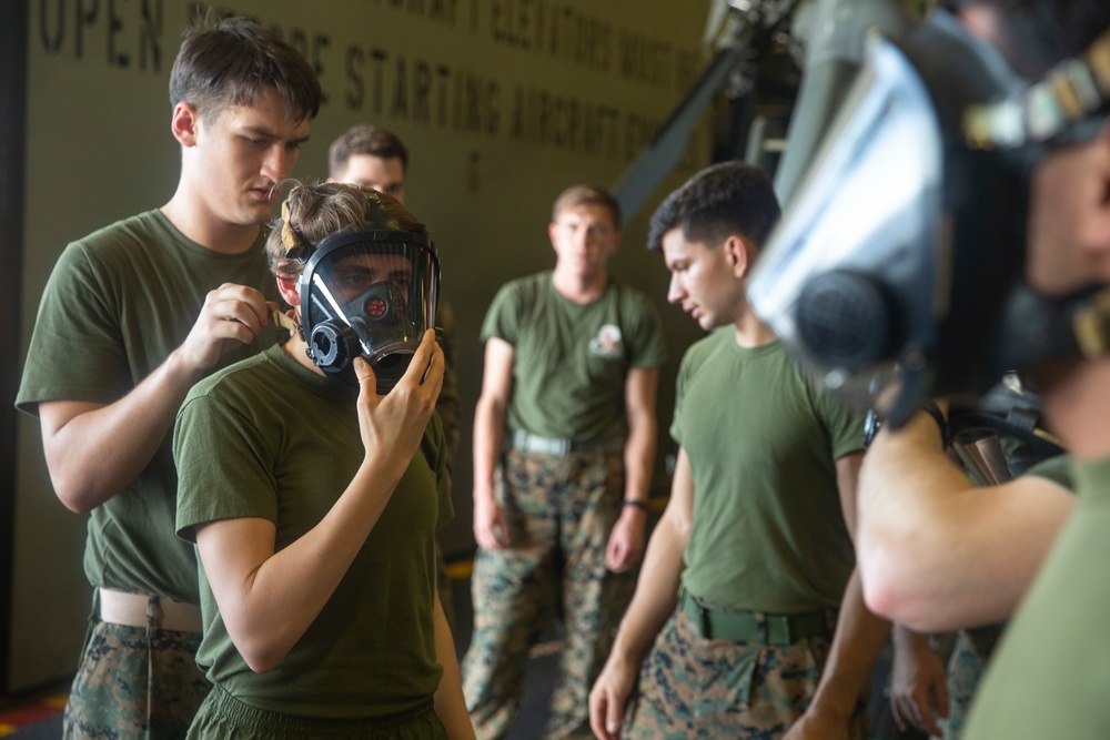 Marines conduct CBRN training aboard USS America in South China Sea