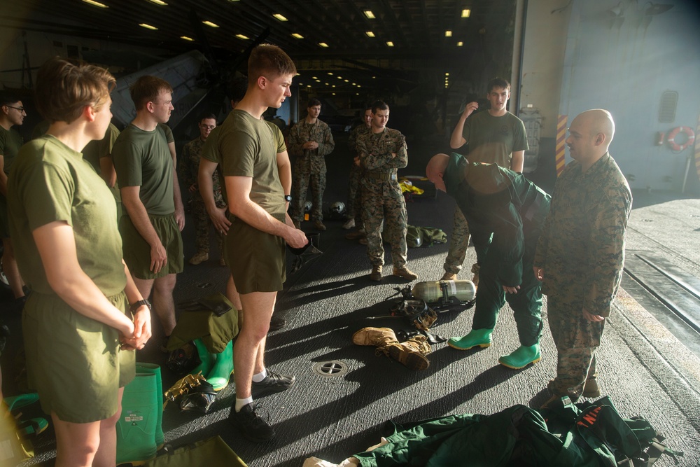 Marines conduct CBRN training aboard USS America in South China Sea