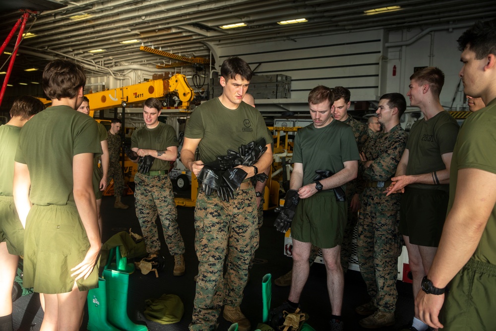 Marines conduct CBRN training aboard USS America in South China Sea