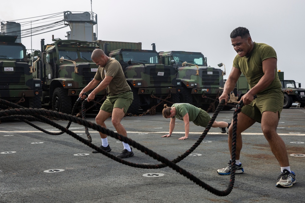 Pumped up: 31st MEU, CLB-31 participates in HITT workout