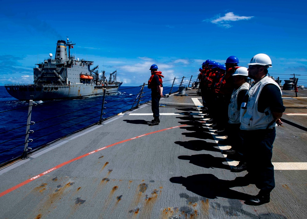USS Mustin Conducts Replenishment at sea