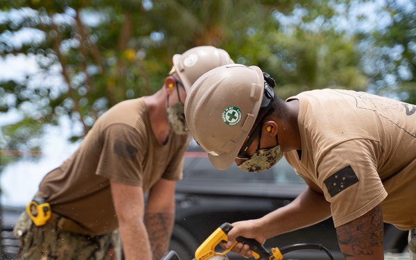 U.S. Navy Seabees with NMCB-5’s Detail Pohnpei construct facilities to assist with the local COVID-19 outbreak response