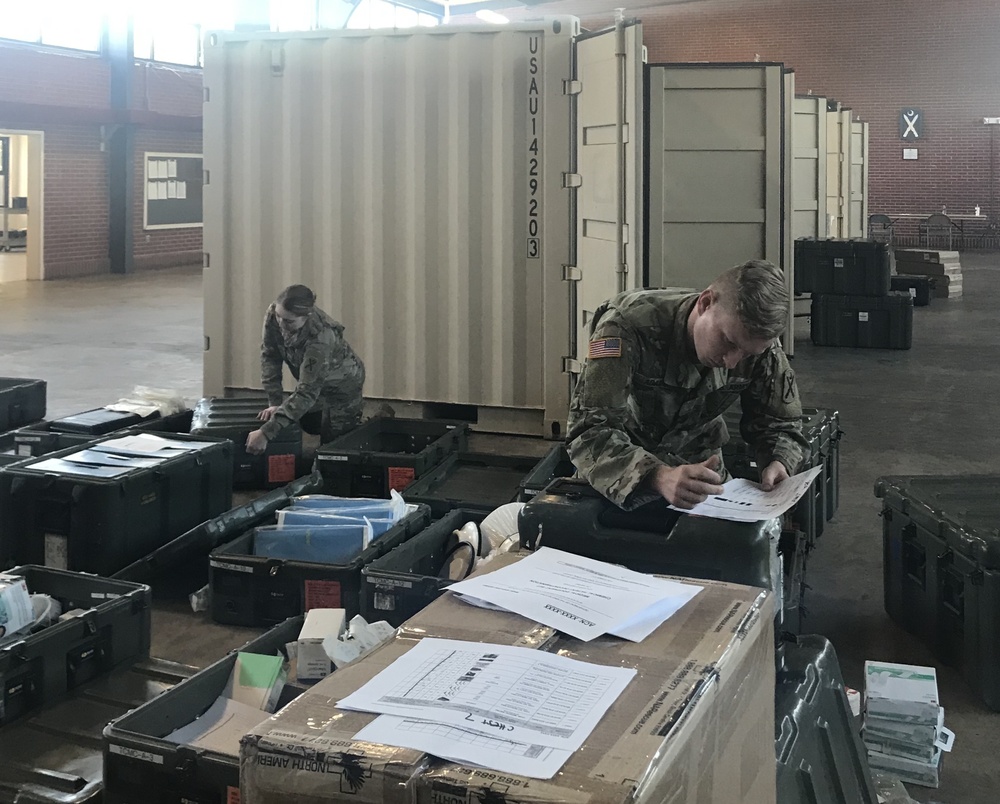 South Carolina National Guard medical personnel conduct equipment inventory in preparation for training