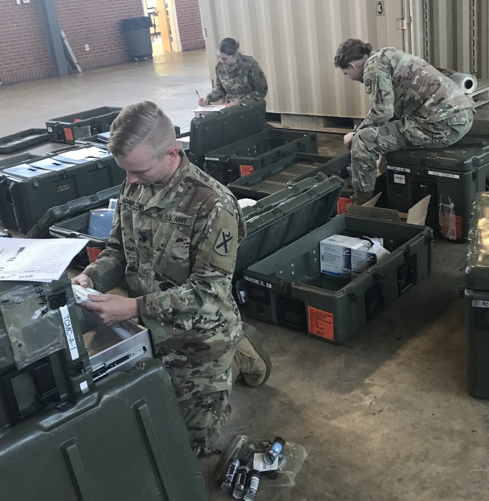 South Carolina National Guard medical personnel conduct equipment inventory in preparation for training