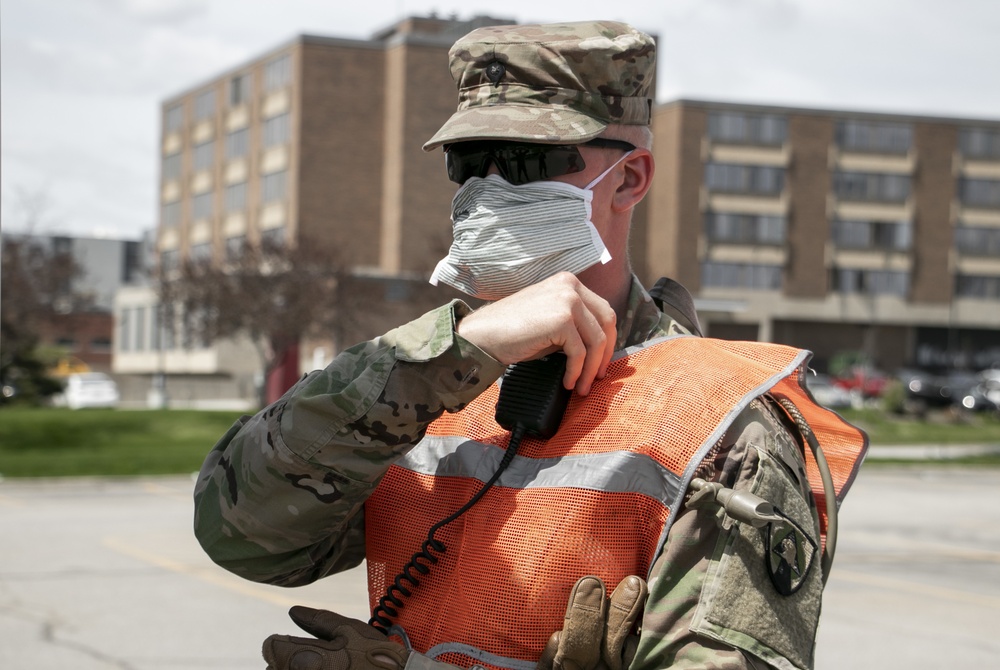 Iowa National Guard Soldier supports first drive-through COVID-19 testing site