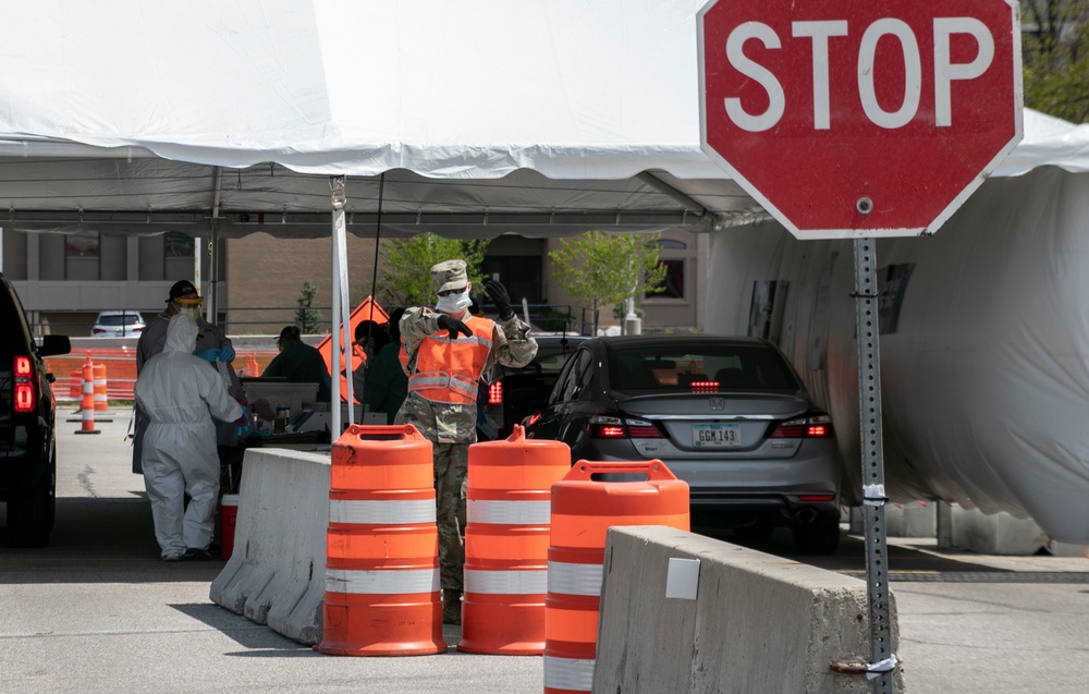 Iowa National Guard Soldiers support first drive-through COVID-19 testing site