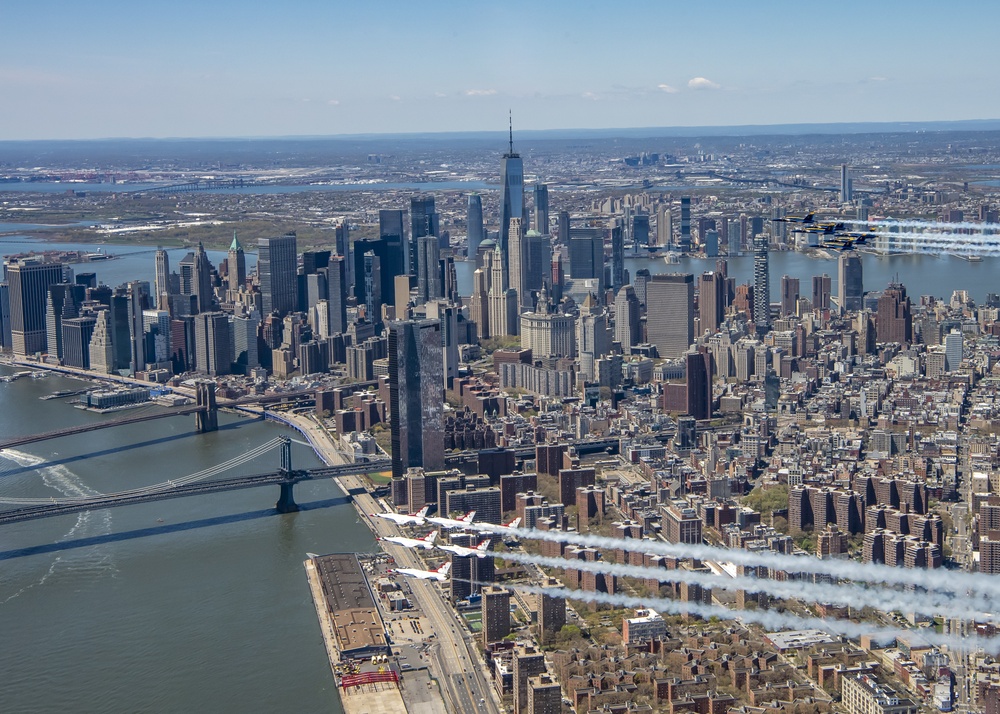 USAF Thunderbirds &amp; USN Blue Angels Perform America Strong Flyover