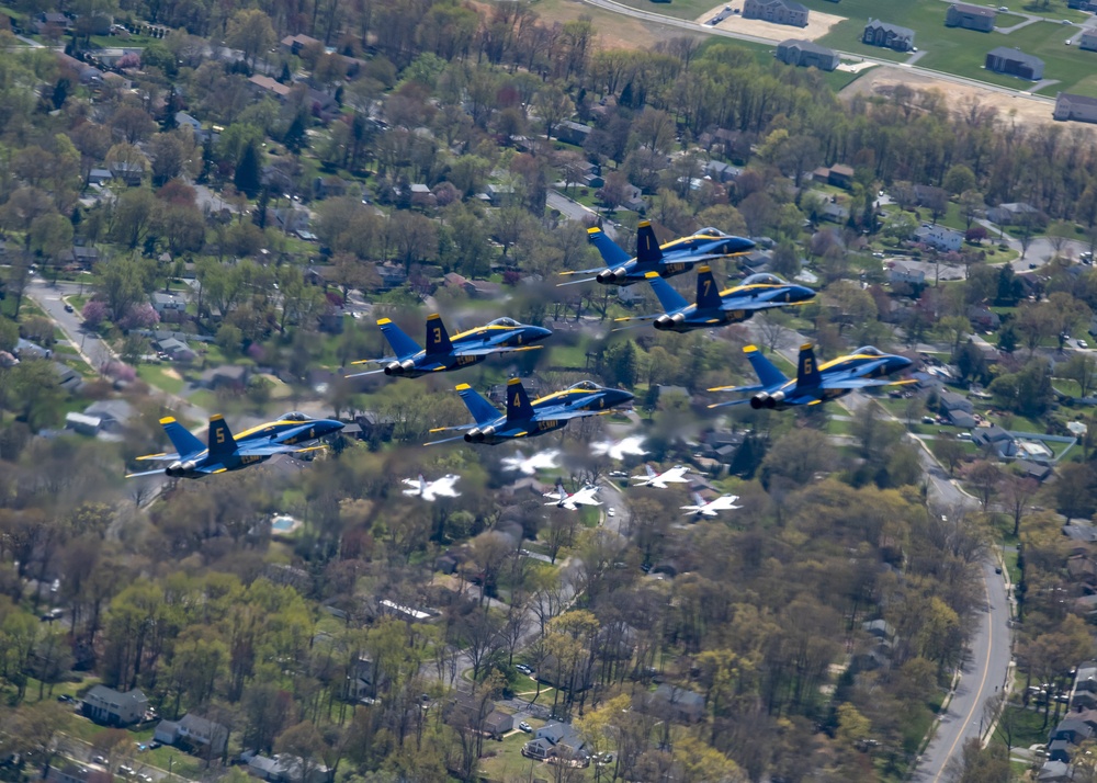 USAF Thunderbirds &amp; USN Blue Angels Perform America Strong Flyover