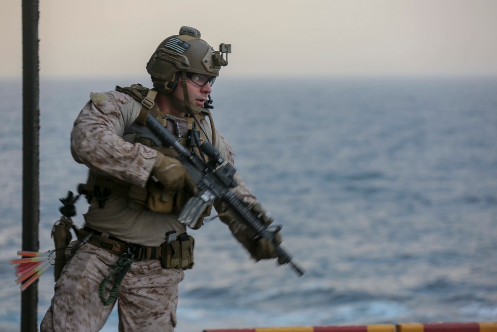 MRF refines marksmanship skillls aboard USS Bataan