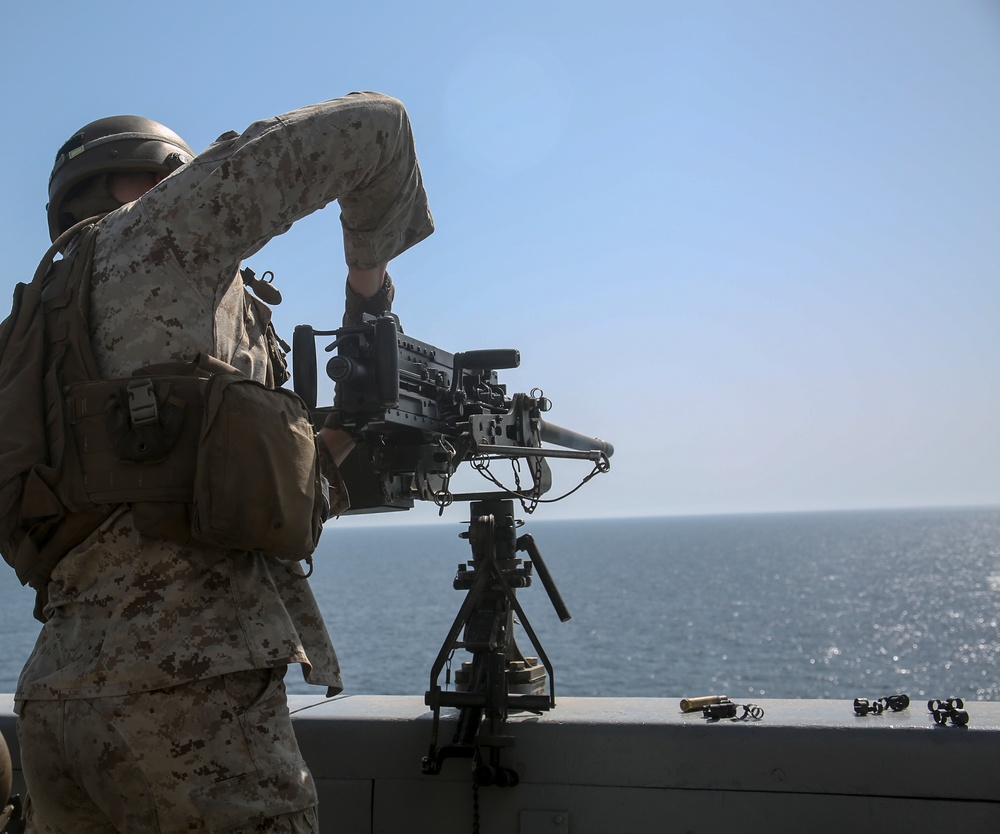 Marines fire .50-caliber machine guns aboard USS New York