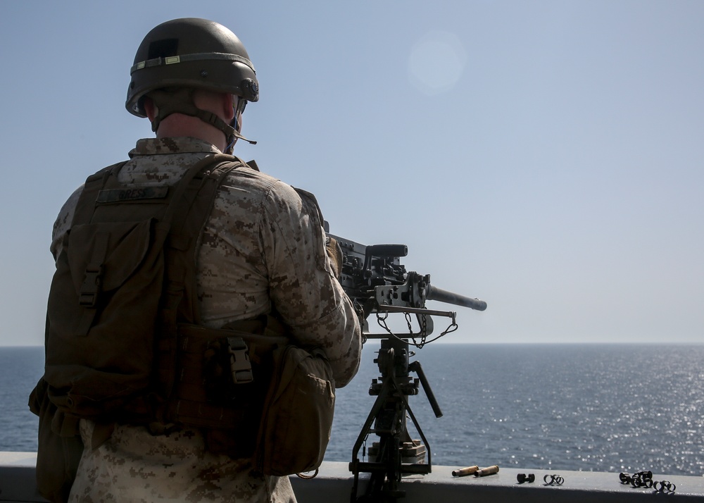 Marines fire .50-caliber machine guns aboard USS New York