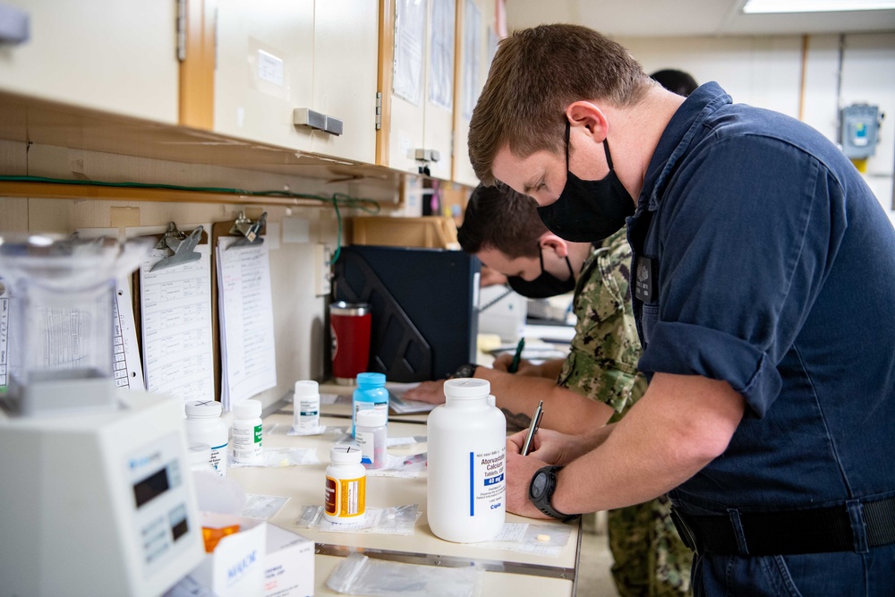 USNS Mercy Sailors Work in Pharmacy