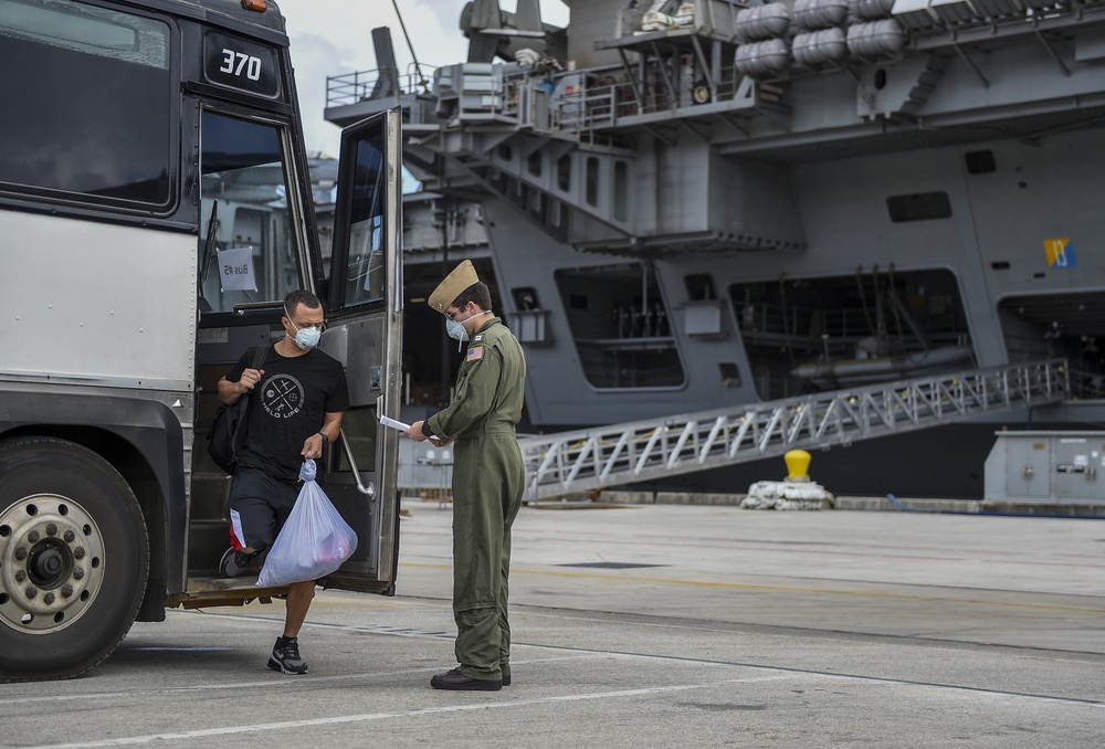 USS Theodore Roosevelt Sailors Return to Ship After Quarantine