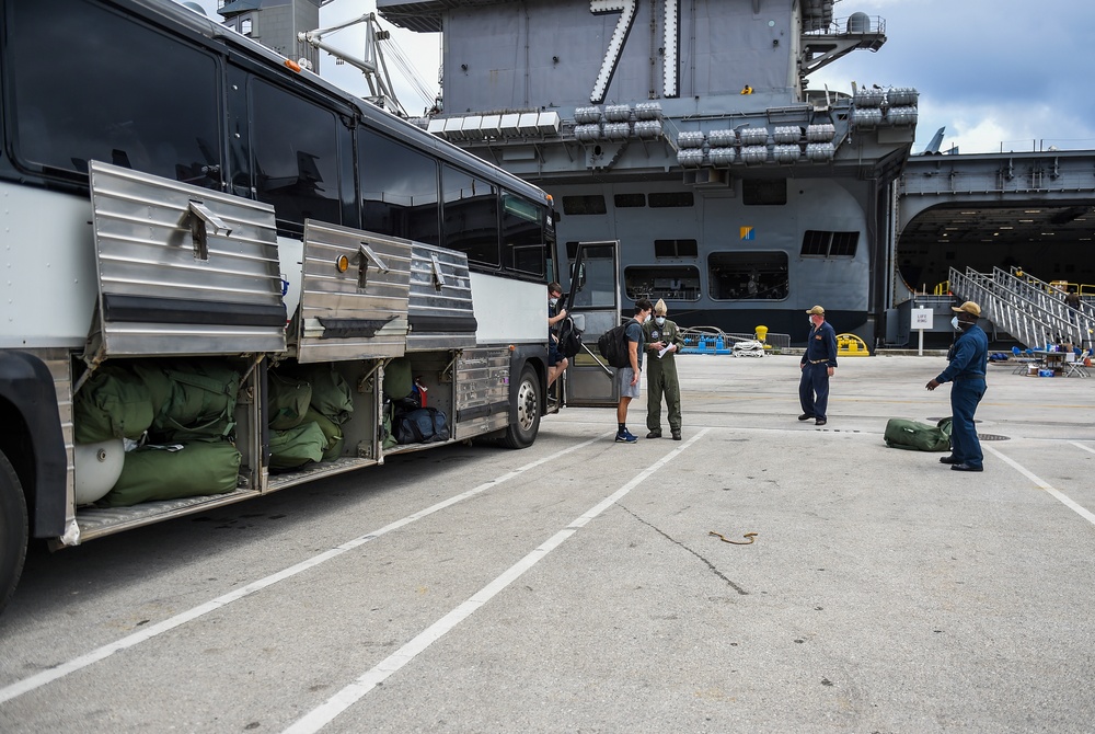 USS Theodore Roosevelt Sailors Return to Ship After Quarantine