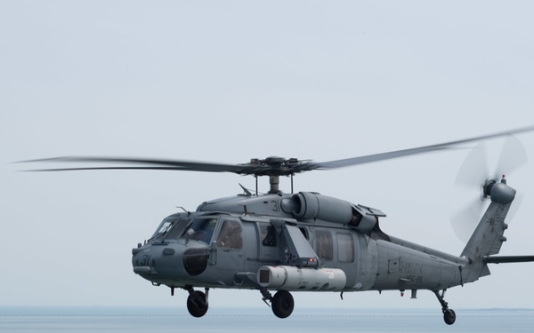 An MH-60S Sea Hawk demonstrates ALMDS equipment