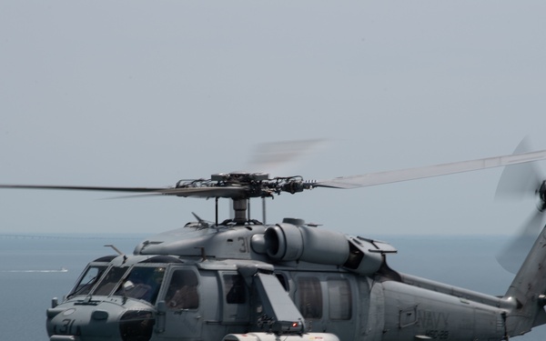 An MH-60S Sea Hawk demonstrates ALMDS equipment