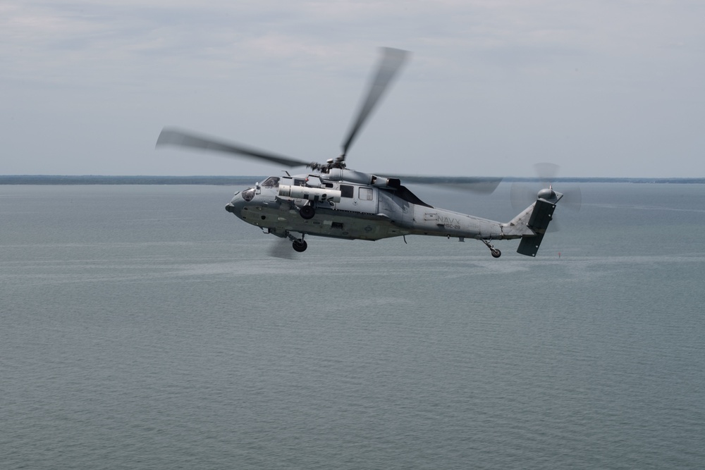 An MH-60S Sea Hawk demonstrates ALMDS equipment