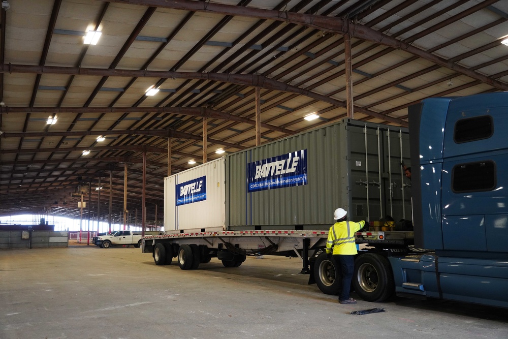 BATTELLE CCDS CRITICAL CARE DECONTAMINATION SYSTEM BEING DELIVERED TO TRAVIS COUNTY EXPOSITION CENTER, AUSTIN, TEXAS