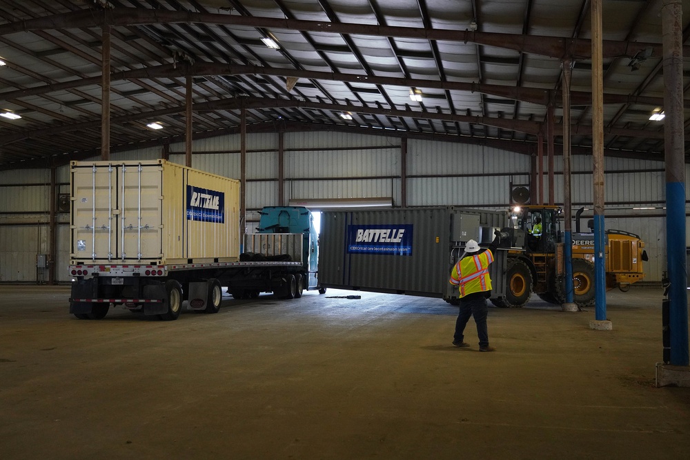 BATTELLE CCDS CRITICAL CARE DECONTAMINATION SYSTEM BEING DELIVERED TO TRAVIS COUNTY EXPOSITION CENTER, AUSTIN, TEXAS