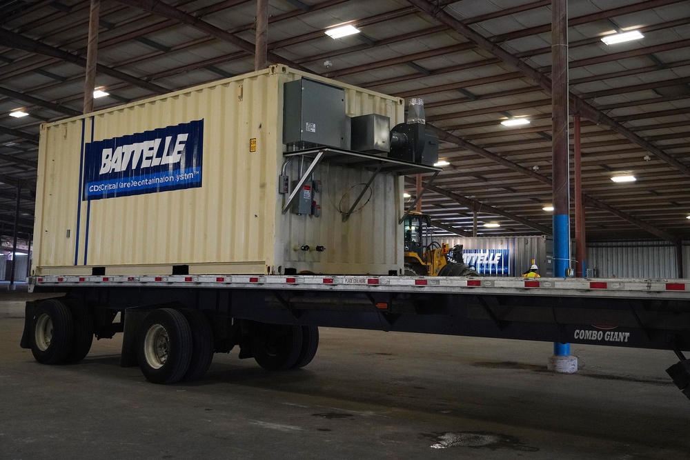 BATTELLE CCDS CRITICAL CARE DECONTAMINATION SYSTEM BEING DELIVERED TO TRAVIS COUNTY EXPOSITION CENTER, AUSTIN, TEXAS