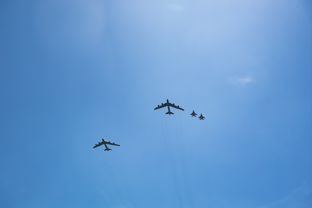B52s and F15s flyover Baton Rouge in support of frontline COVID-19 responders