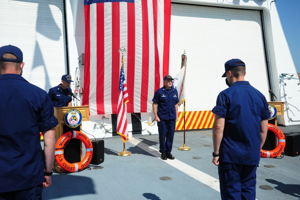 Coast Guard Cutter Munro holds modified change of command ceremony