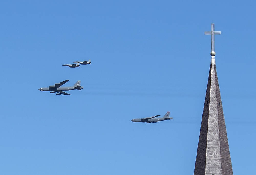 La. Air National Guard 159th Fighter Wing conducts flyover with 2nd Bomber Wing