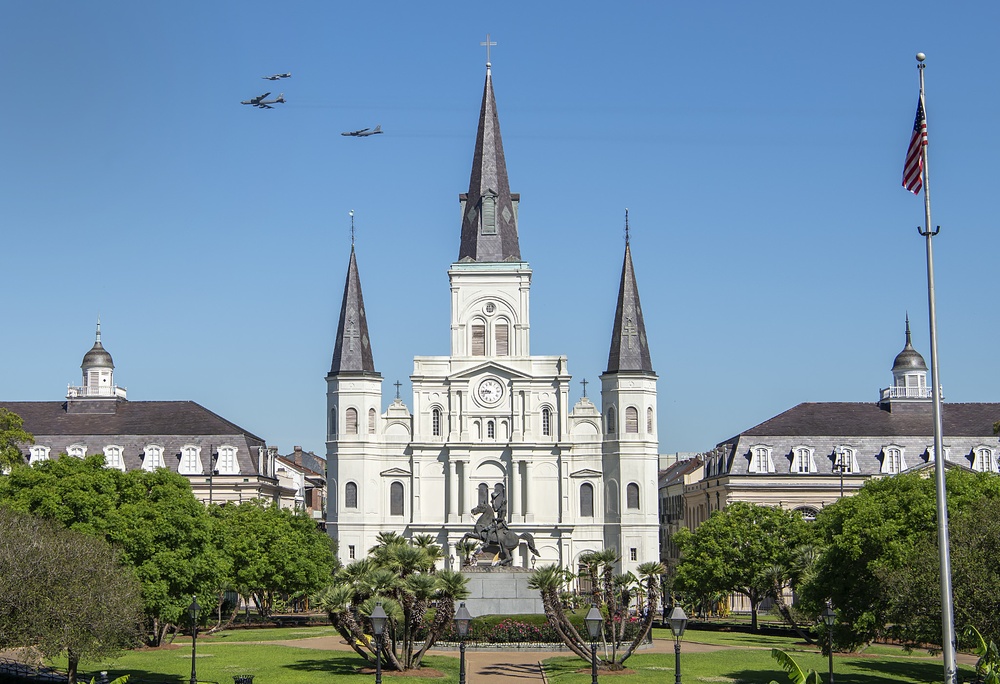 La. Air National Guard 159th Fighter Wing conducts flyover with 2nd Bomber Wing