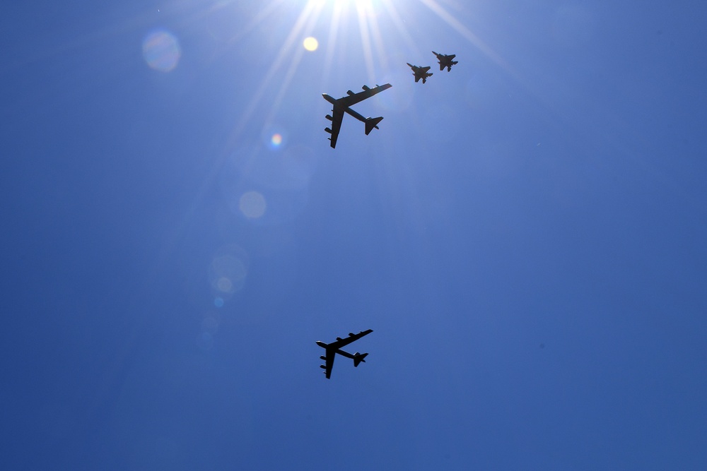 La. Air National Guard 159th Fighter Wing conducts flyover with 2nd Bomber Wing