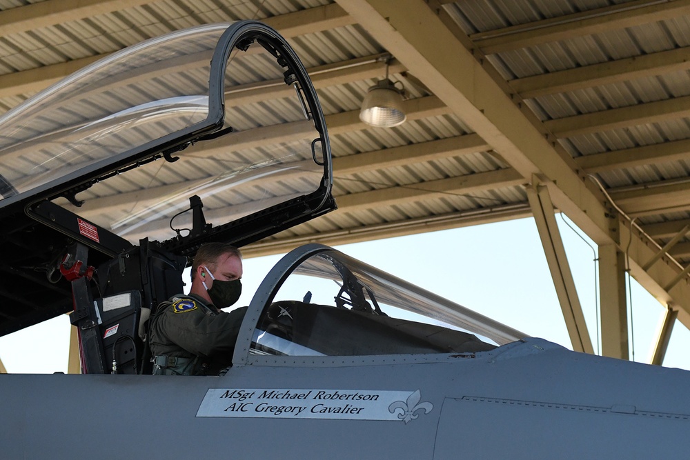 La. Air National Guard 159th Fighter Wing conducts flyover with 2nd Bomber Wing