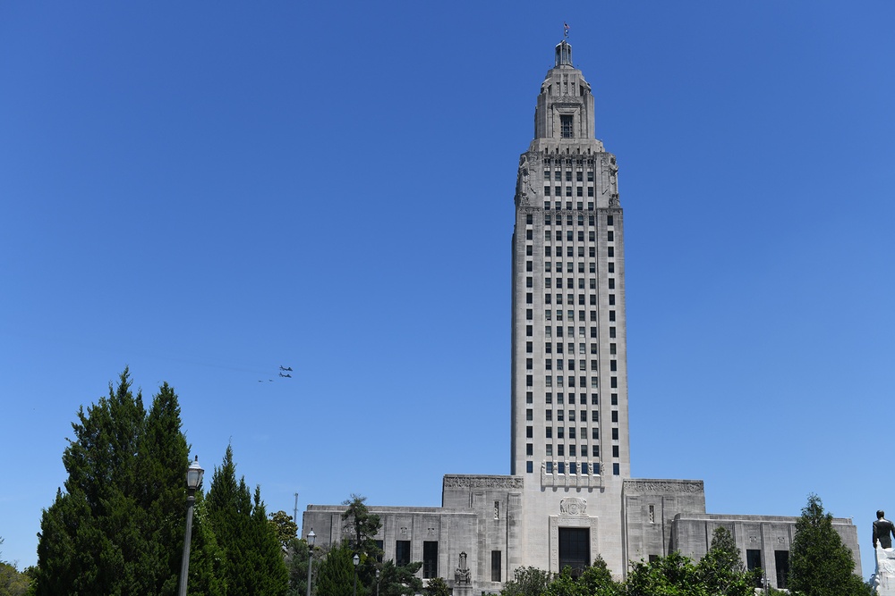 La. Air National Guard 159th Fighter Wing conducts flyover with 2nd Bomber Wing