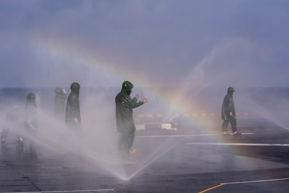 USS America (LHA 6) Conducts Countermeasure Wash-Down