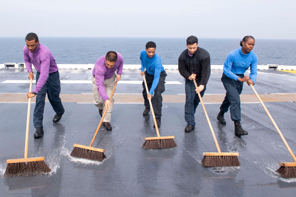 USS America (LHA 6) Sailors Participate in Countermeasure Wasd-Down