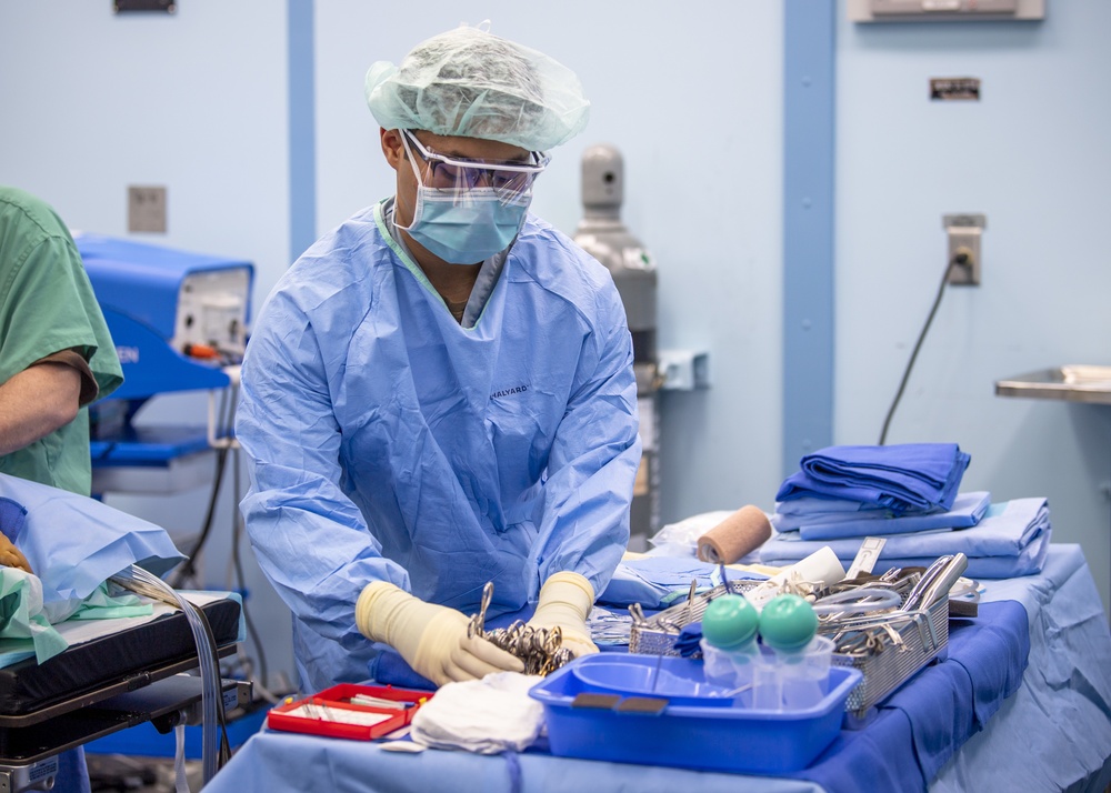 USNS Mercy Sailor Preps Surgical Tool Station