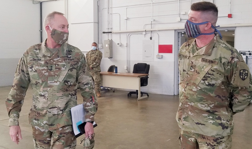 Maj. Gen. Michael C. O’Guinn, deputy chief of the U.S. Army Reserve, meets with Soldiers of the 7457th Medical Backfill Battalion