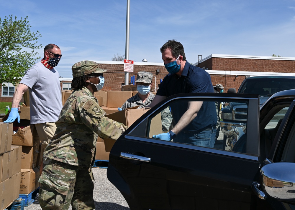 Maryland Air National Guard and Baltimore County Executive Pass Out Groceries in the Community