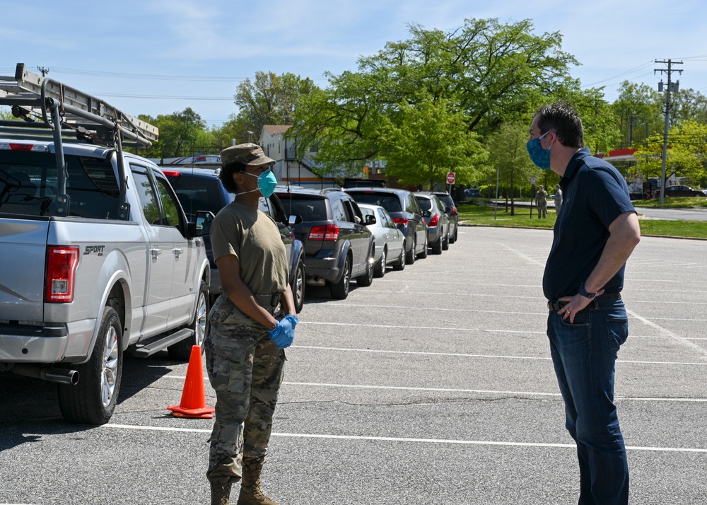 Maryland Air National Guard and Baltimore County Executive Pass Out Groceries in the Community