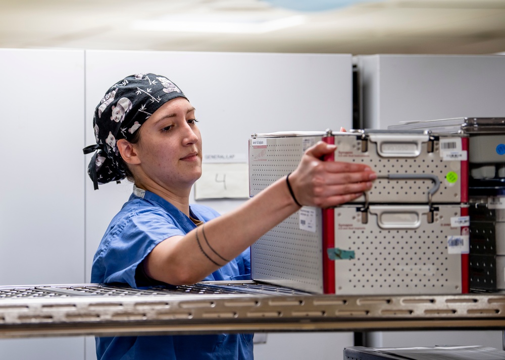 USNS Mercy Sailor Inventories Medical Equipment
