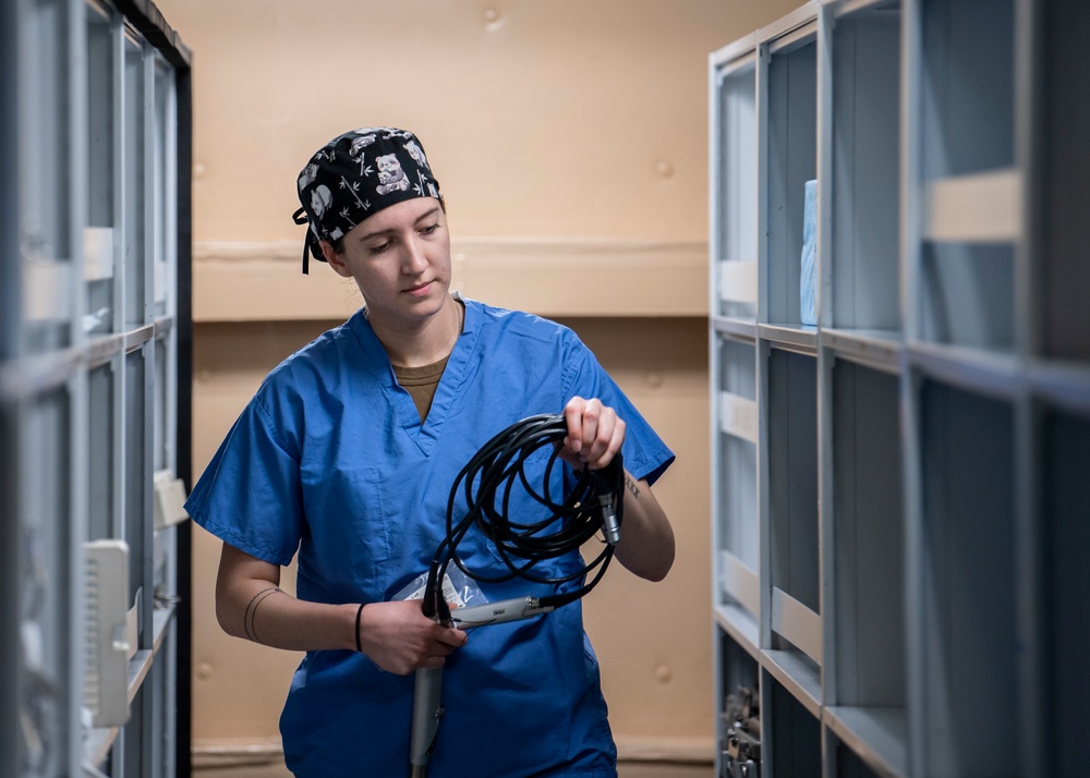USNS Mercy Sailor Inventories Medical Equipment